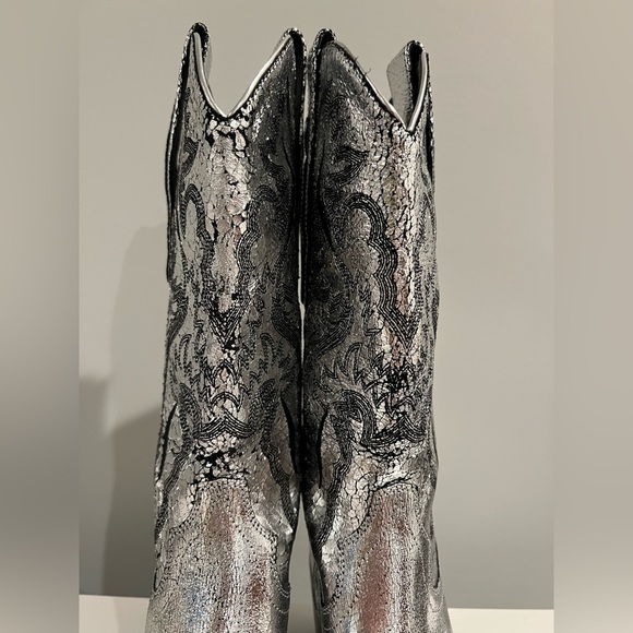 Jeffrey Campbell Dagget Western Silver Metallic Cowboy Boots Free People New - Picture 5 of 8
